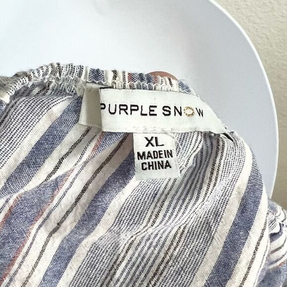 𝅺Purple Snow Blue Striped Jumpsuit Women’s XL Sleeveless Belt Wide Cropped Leg - Picture 6 of 7